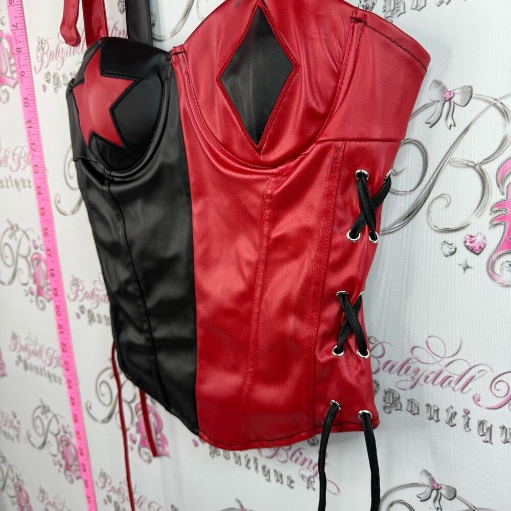 DC Batman Red and Black Faux Leather Bustier with Star and Diamond Accents - Picture 7 of 14